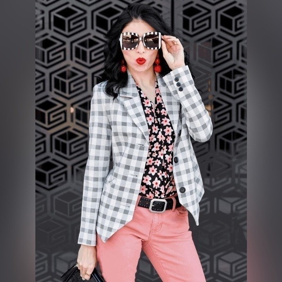 CAbi Jackets & Blazers - CAbi Valentina Blazer Women's 10 Gray Checkered 5292 Stretch Ponte Jacket Career